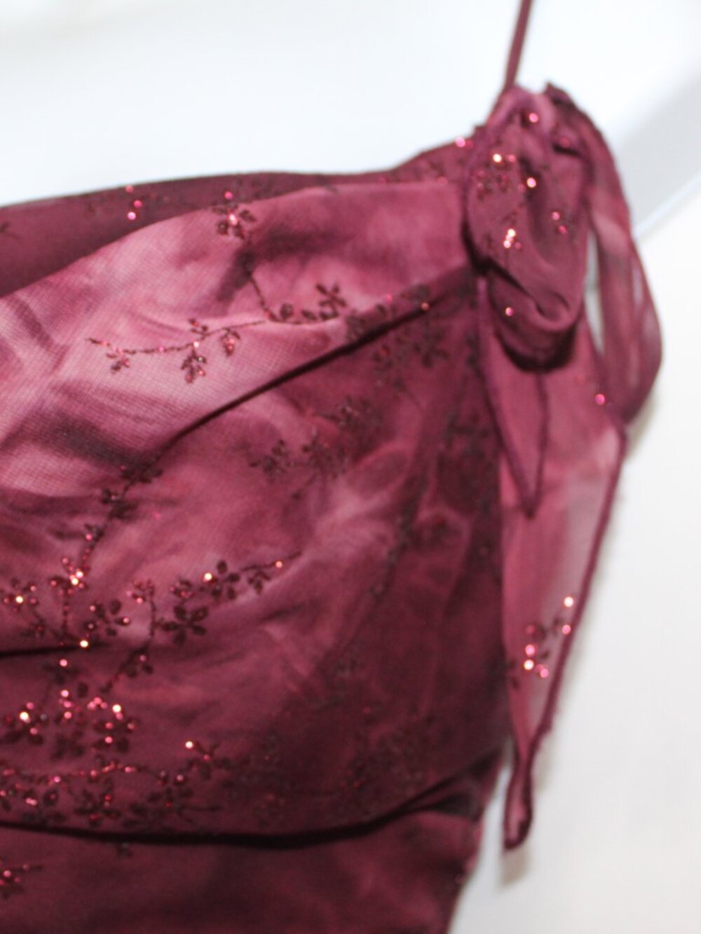 Vintage 90s Taboo women's maroon floral fairy dress size M glitter ruched midi - Picture 9 of 14